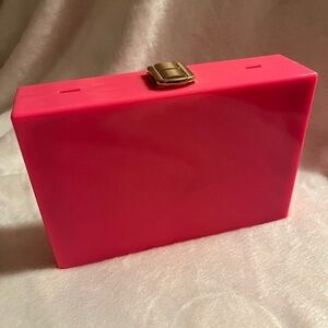 NWOT Vibrant pink hard plastic clutch with chain strap